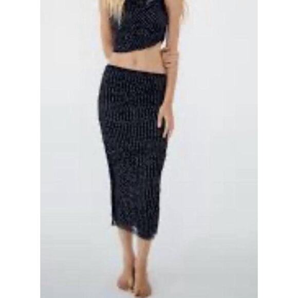 Zara Black Tulle Rhinestones Mermaid Maxi Skirt Size S Siren Goth Fairy - Picture 5 of 10